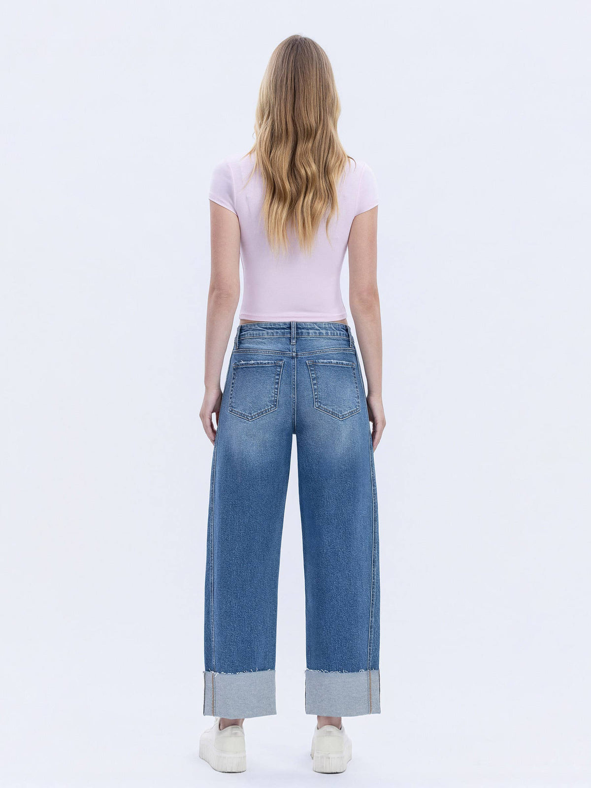 HIGH RISE CUFFED BARREL LEG JEANS - DEFEATING