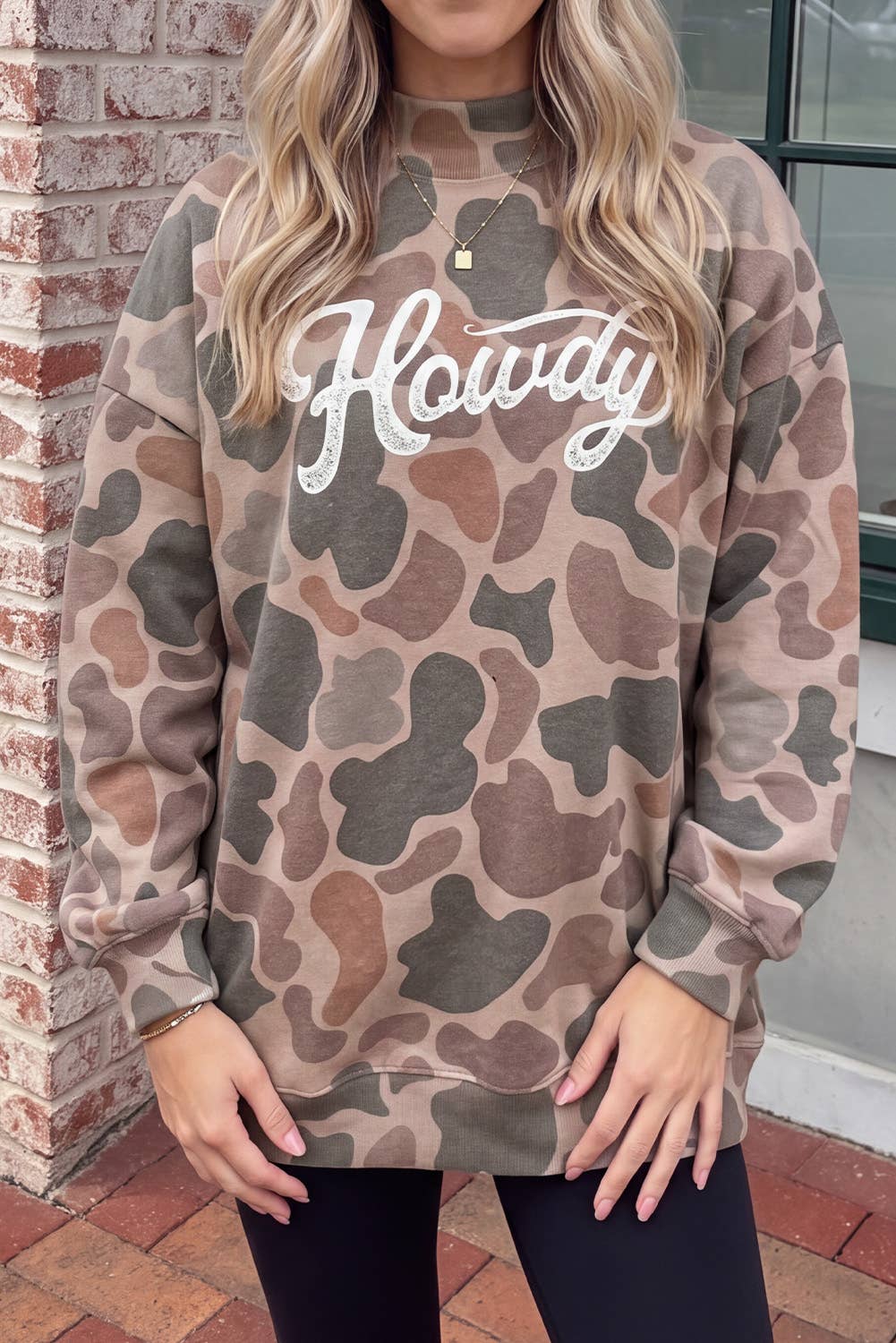 Camo Howdy Western Pullover Mock Neck Sweatshirt