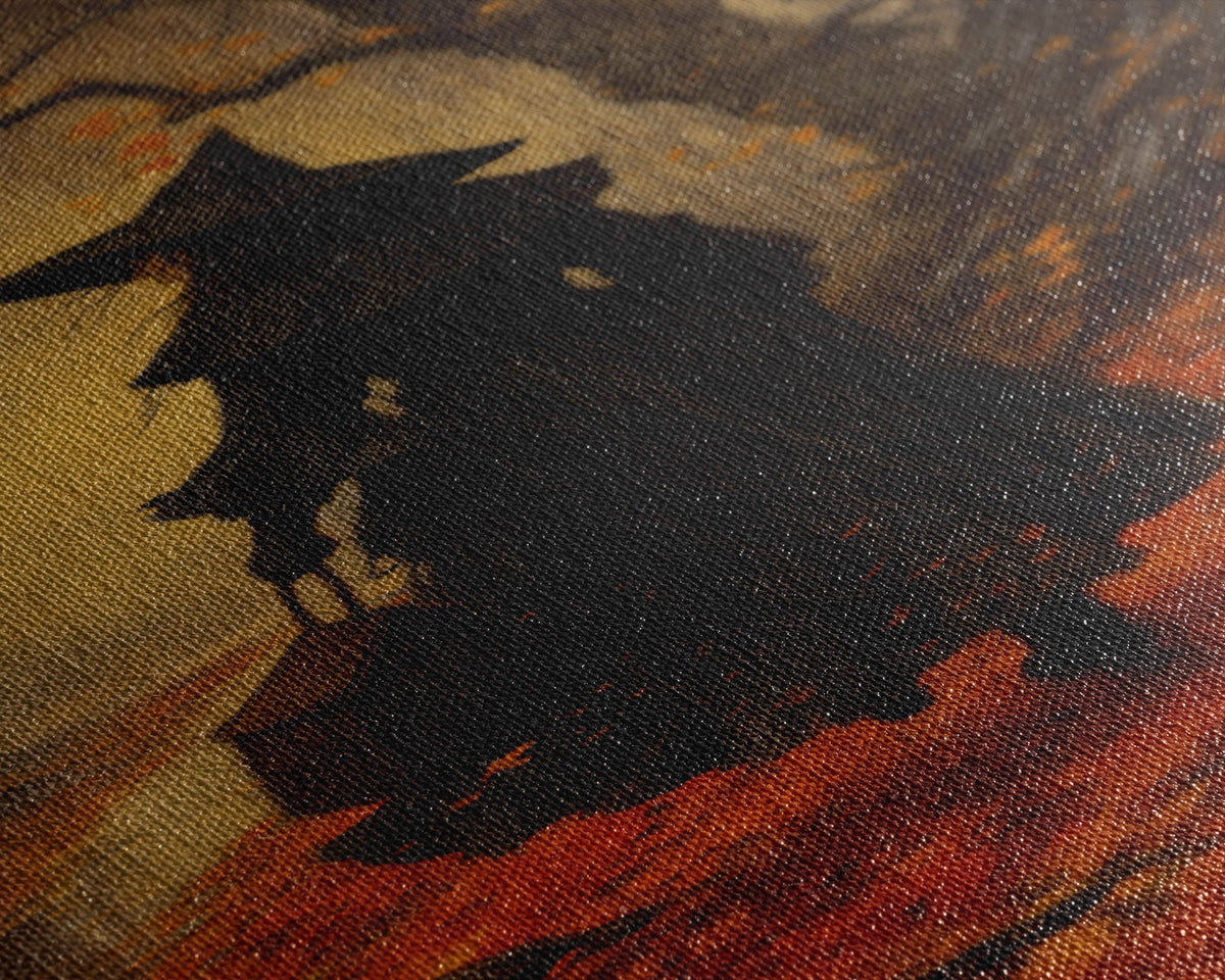 The Witch, Witch Decor, Halloween Witch, Framed Canvas, Retro Hallowen Wall Art, Halloween Canvas, Witch Painting, Fall Decor, Fall Leaves