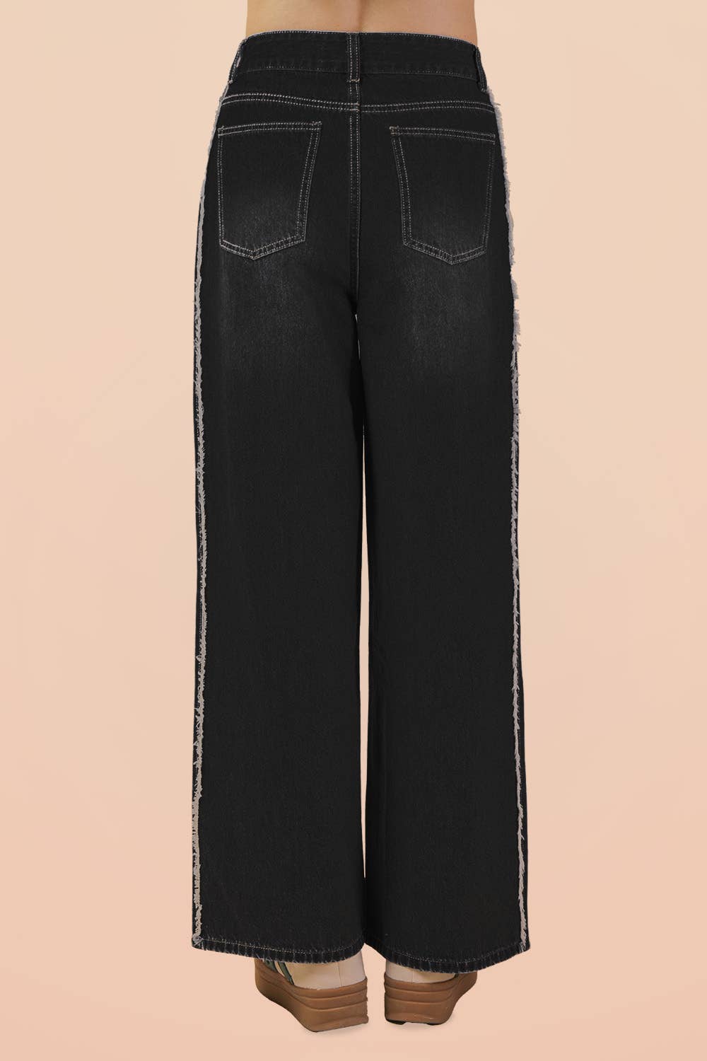 VERY JEAN Frayed Detail Washed Denim Pant