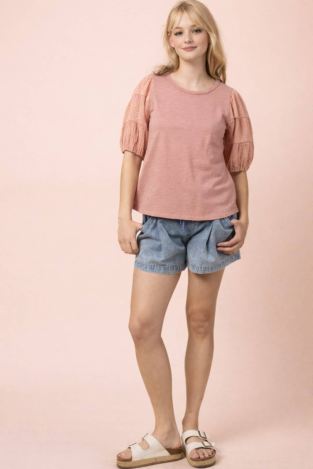 Mineral Washed Puff Sleeve Top