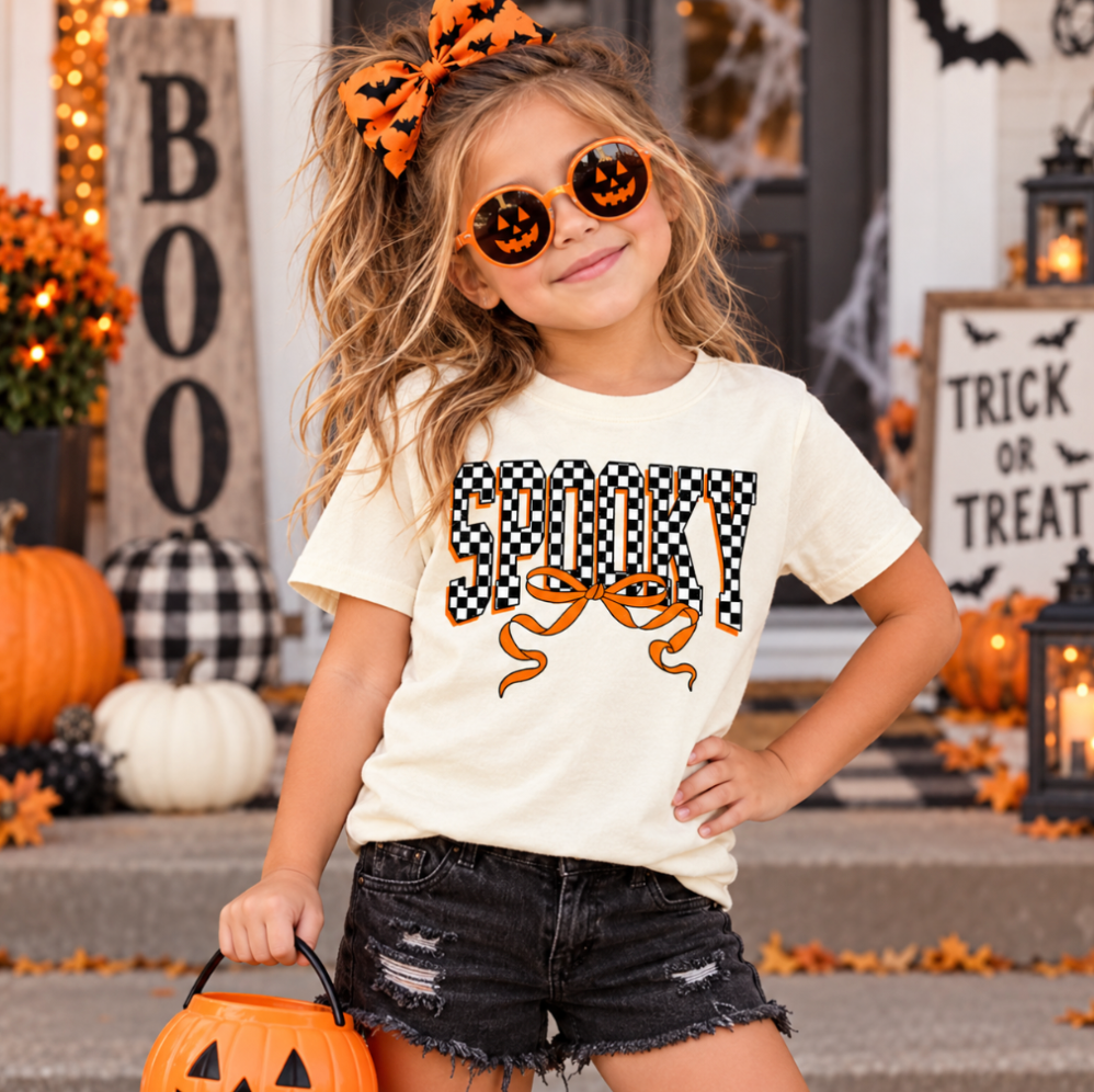 "Spooky"  Checkered Girls Halloween Tee Shirt
