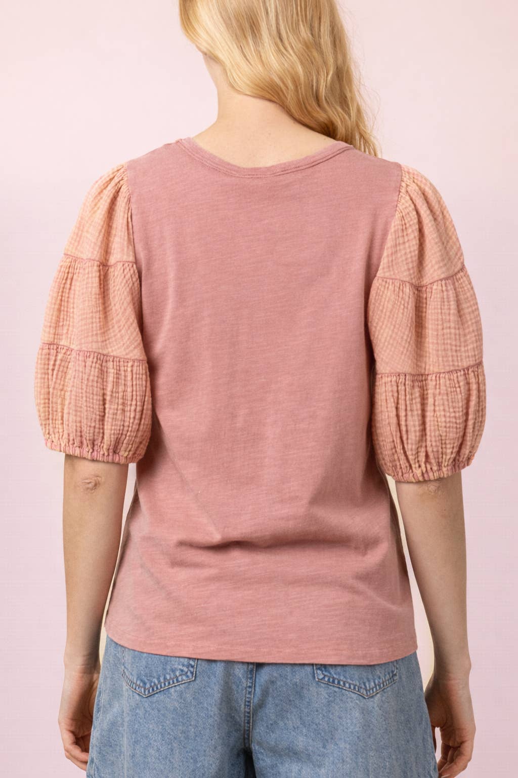 Mineral Washed Puff Sleeve Top