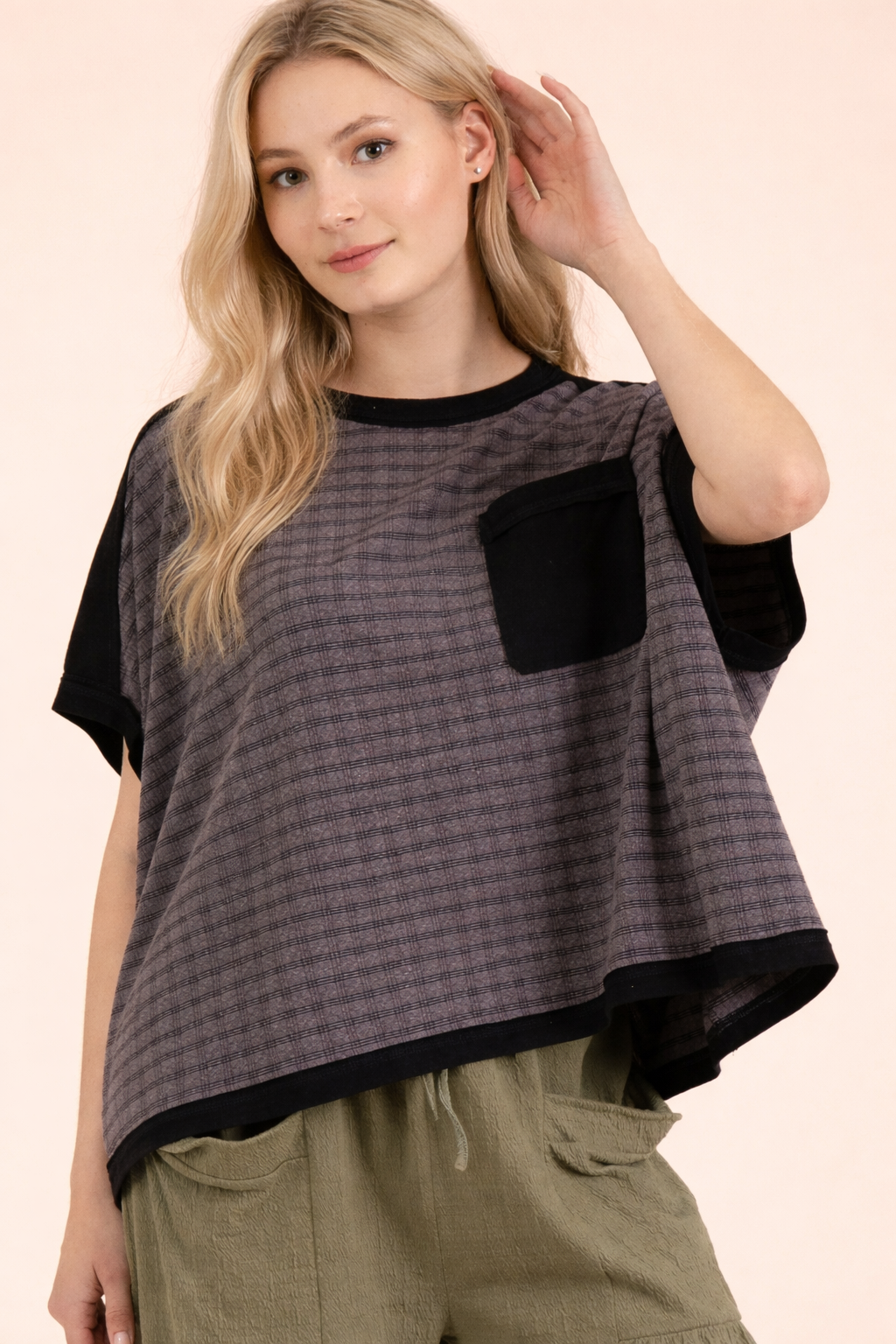VERY J-Dolman Sleeve Textured Knit Casual Top - BLACK