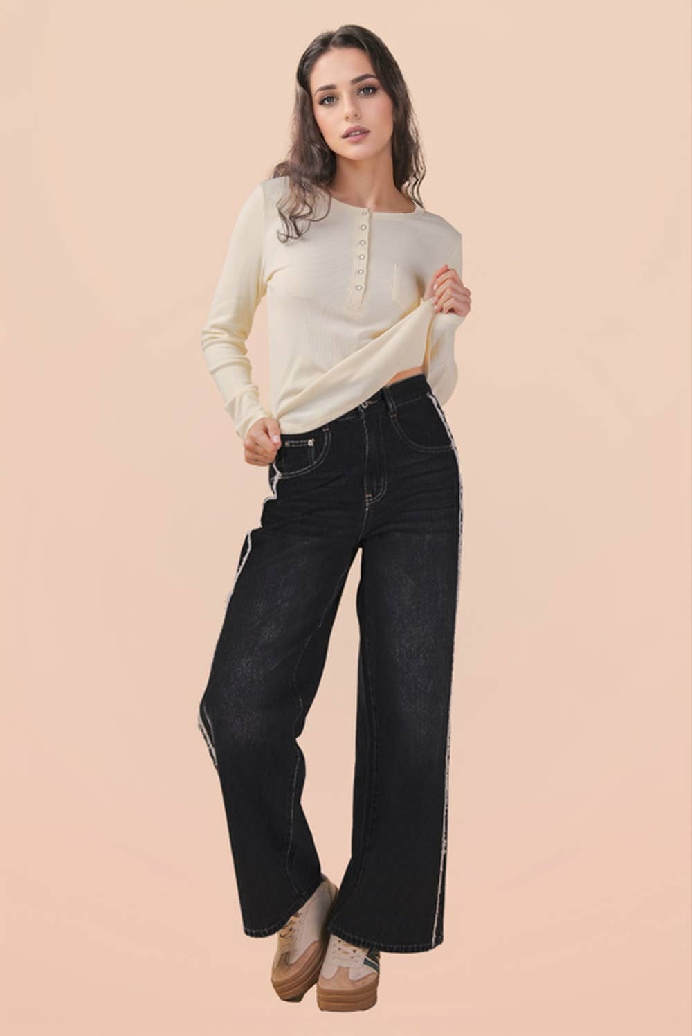VERY JEAN Frayed Detail Washed Denim Pant