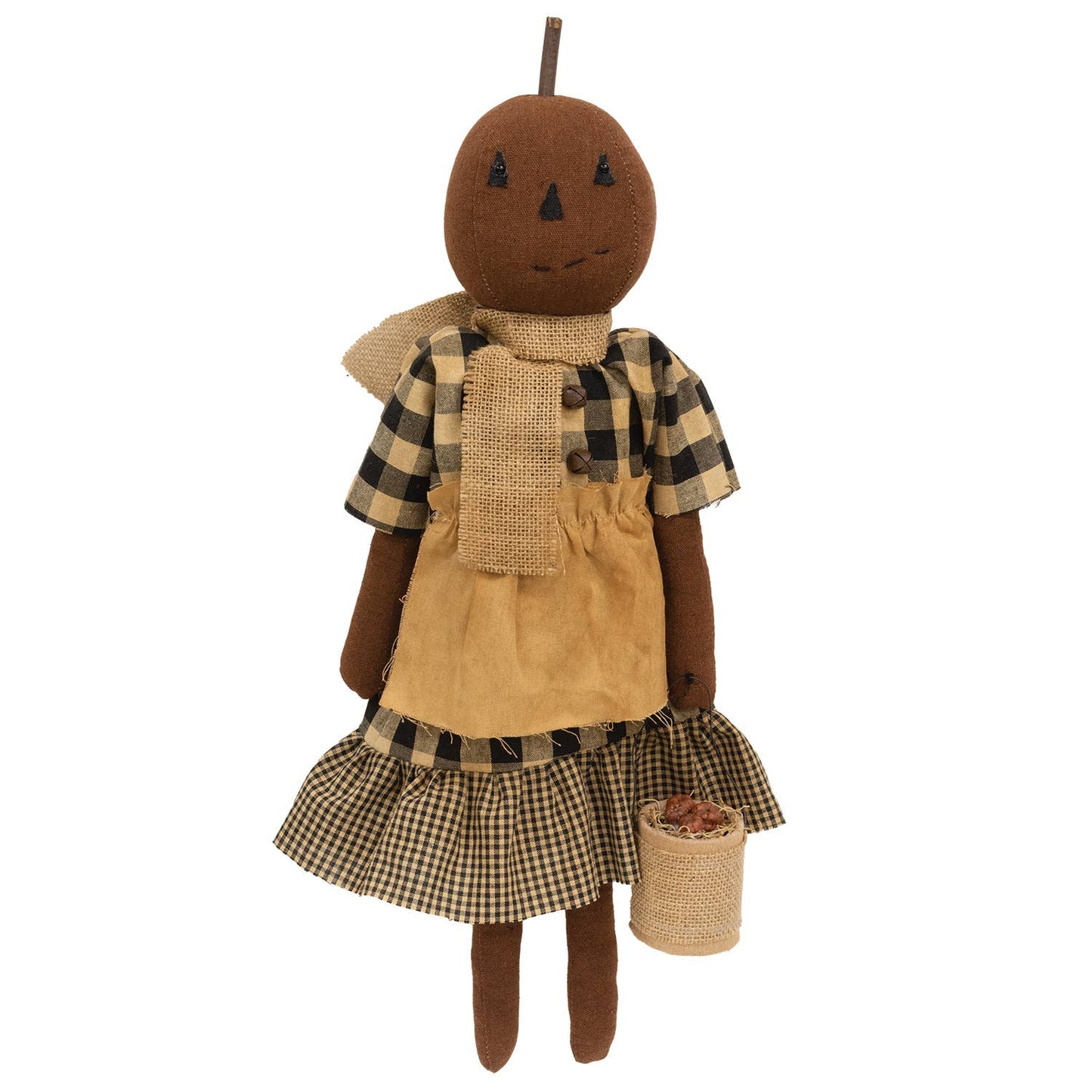 Primitive Pumpkin Girl with Apple Pail