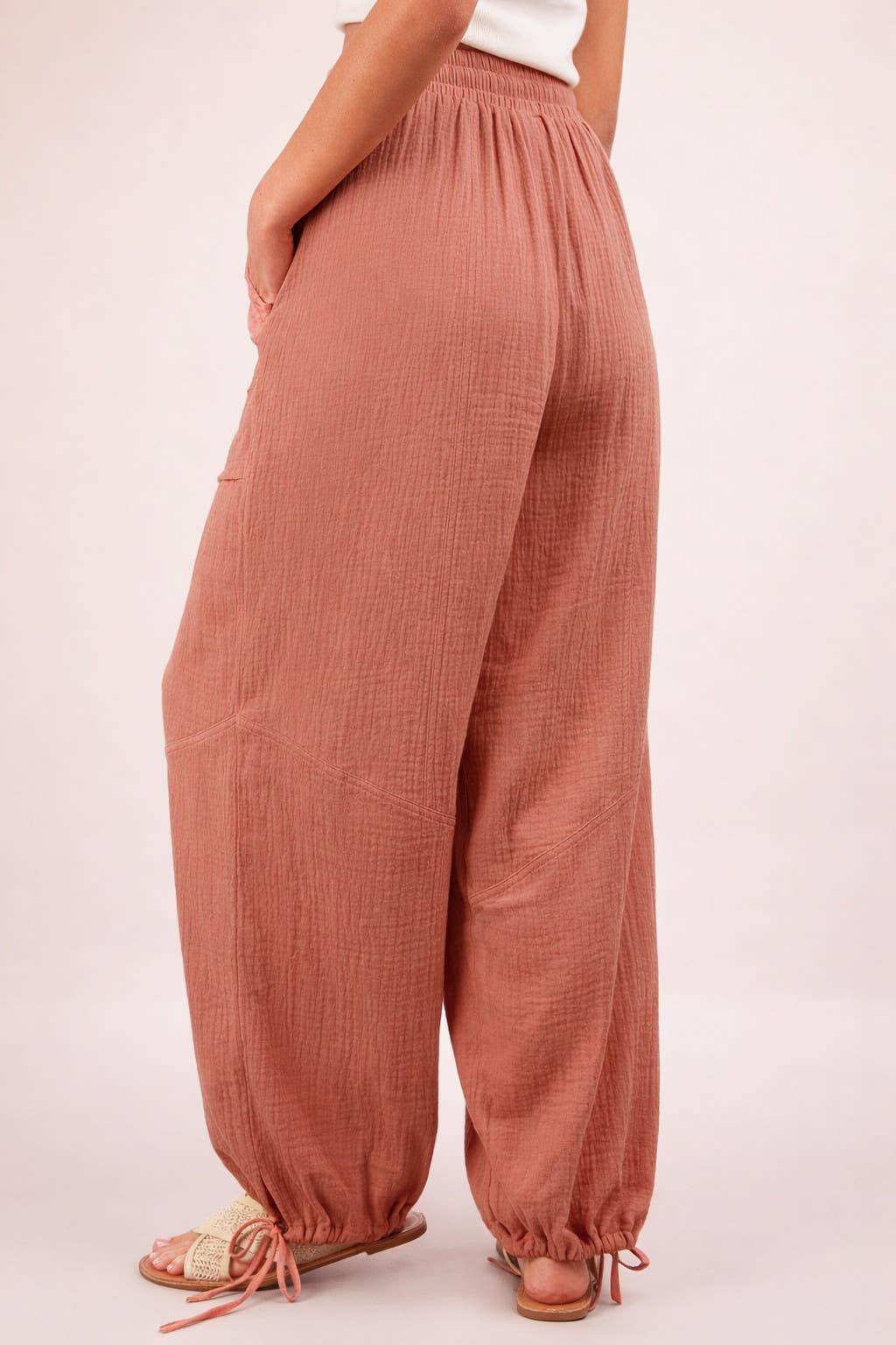 VERY J -Wide Leg Gauze Solid Pants - BLUSH