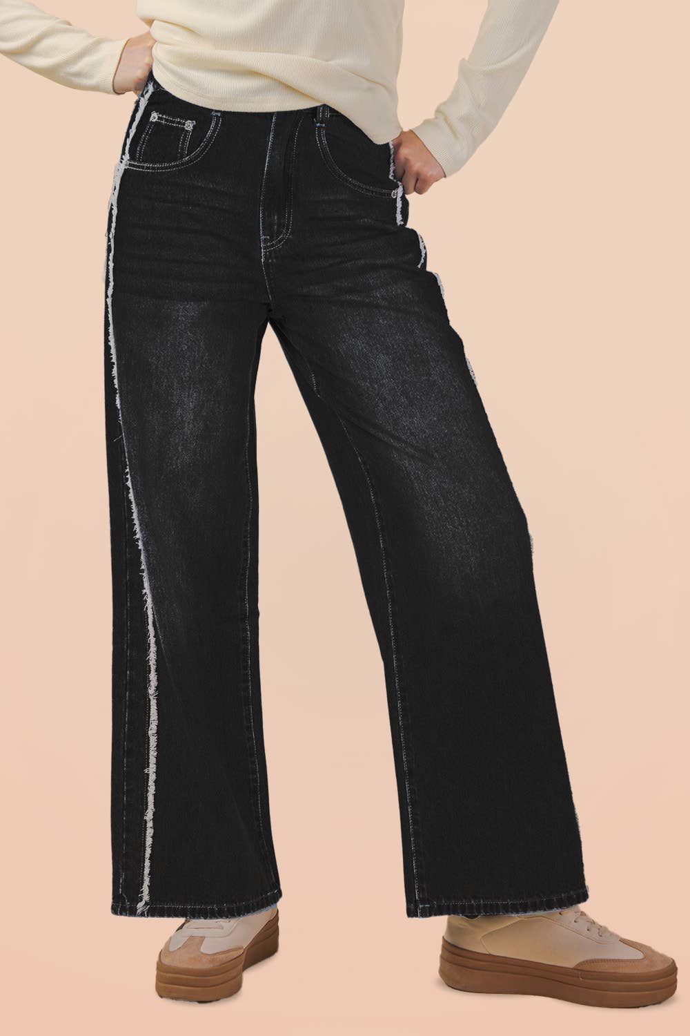 VERY JEAN Frayed Detail Washed Denim Pant