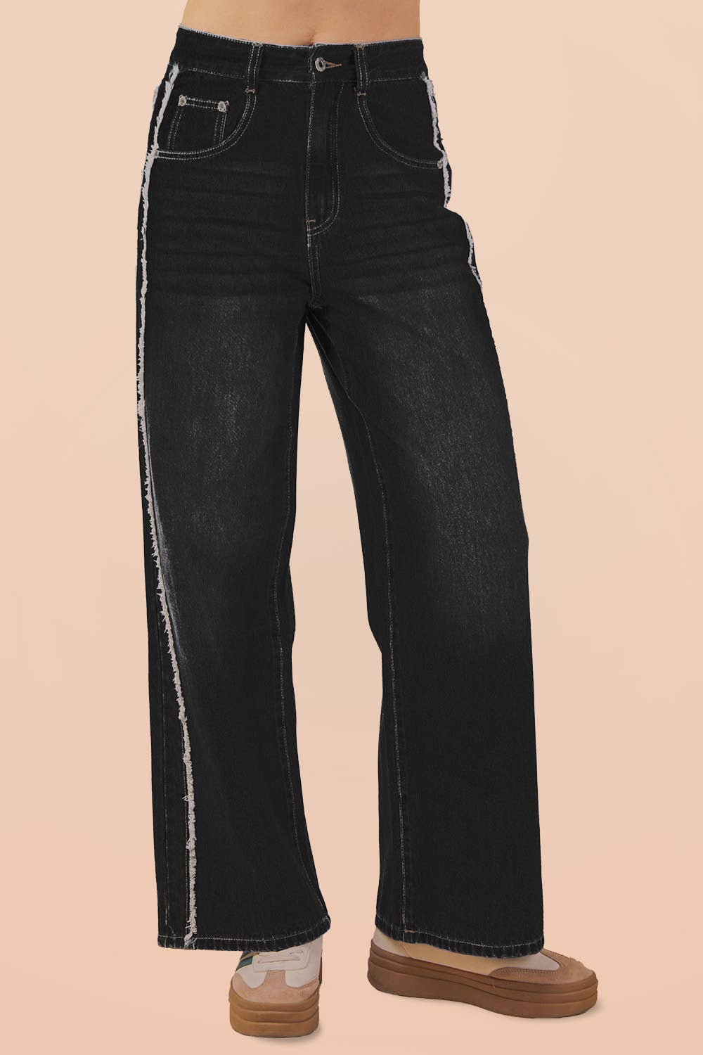 VERY JEAN Frayed Detail Washed Denim Pant