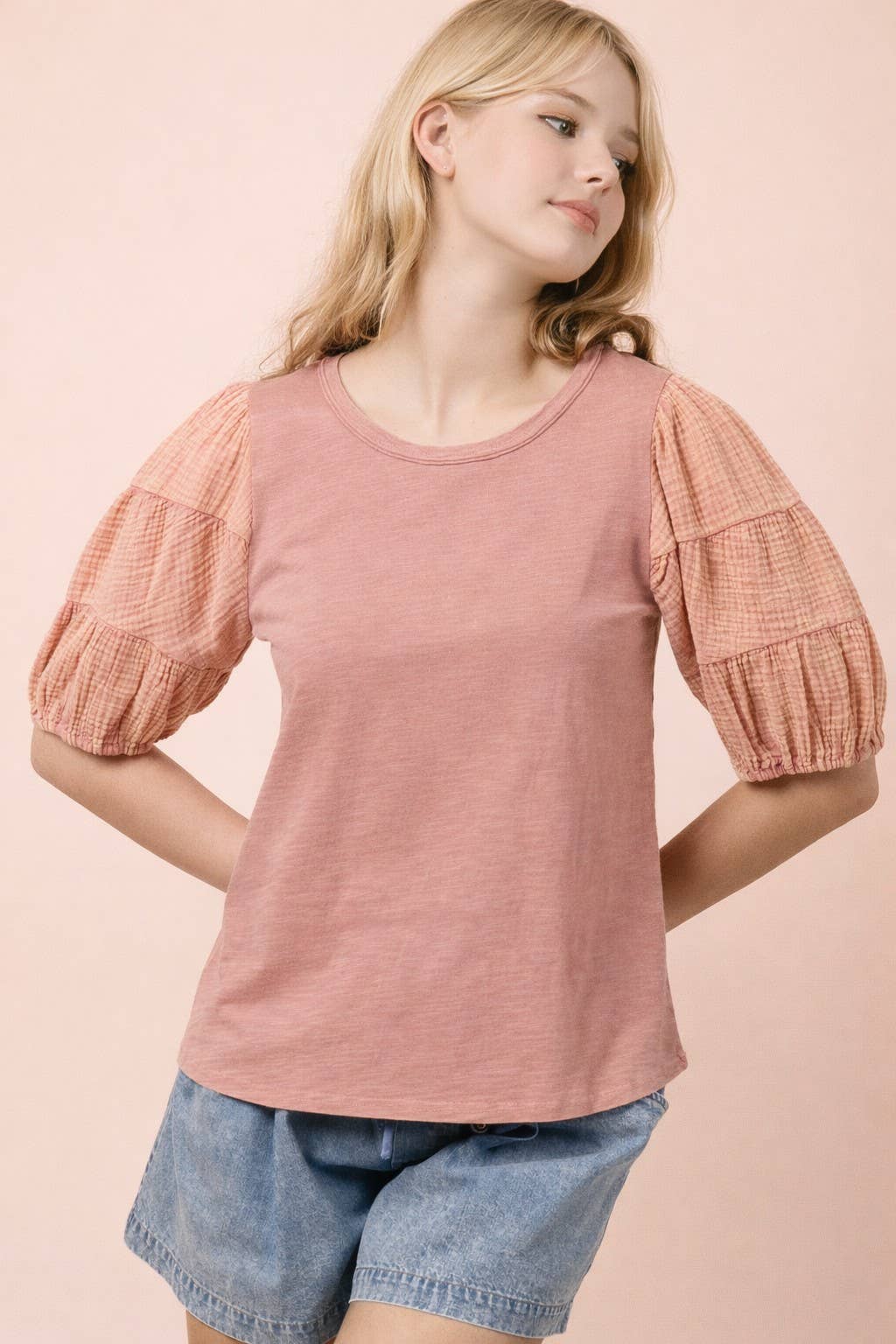Mineral Washed Puff Sleeve Top