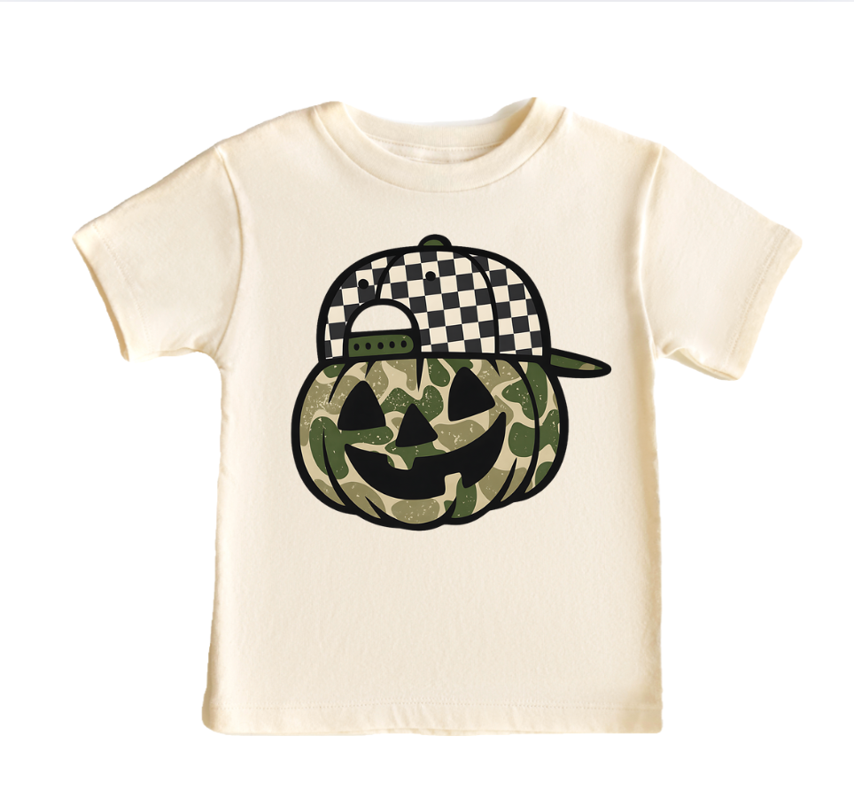 Camo Pumpkin with Hat Boys Halloween Ghost Tee Shirt