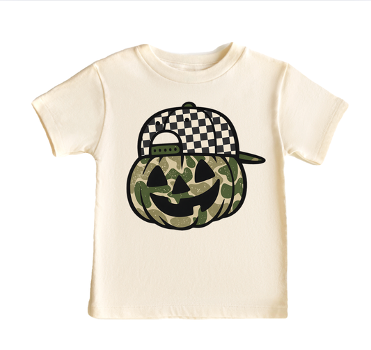 Camo Pumpkin with Hat Boys Halloween Ghost Tee Shirt