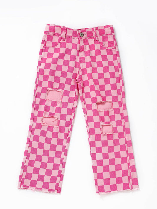 Pink Checkered Pants-Girls