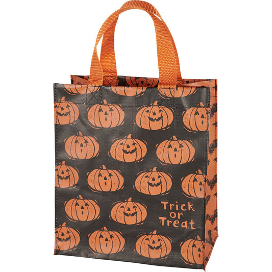 Trick or Treat Tote Bag-Black W/ Orange Pumkin