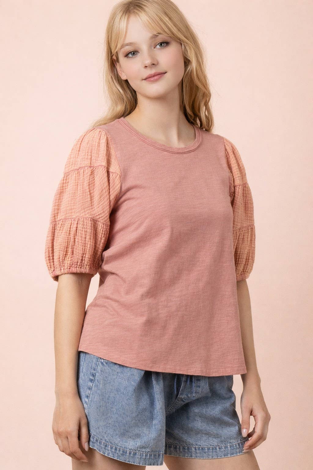 Mineral Washed Puff Sleeve Top
