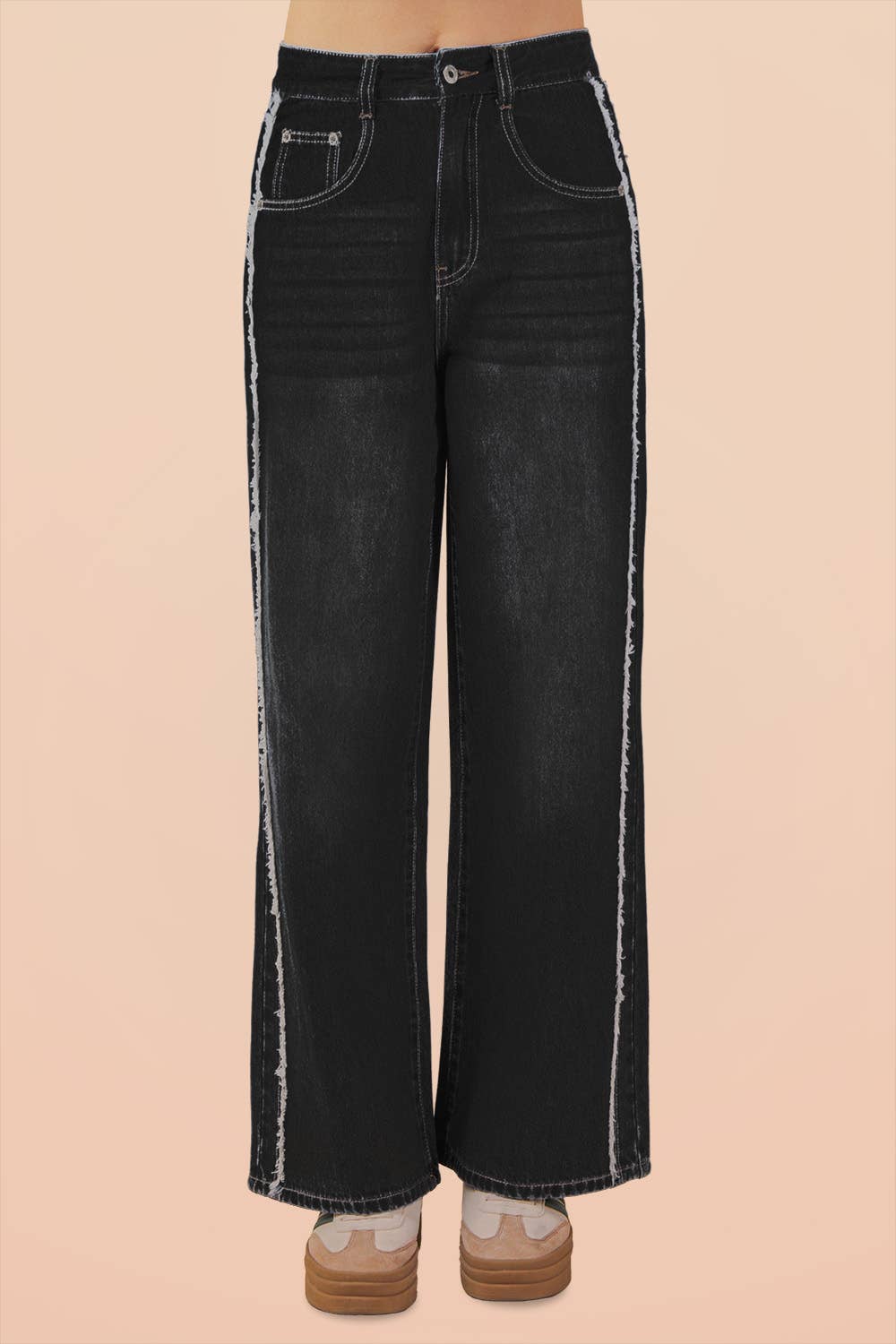 VERY JEAN Frayed Detail Washed Denim Pant
