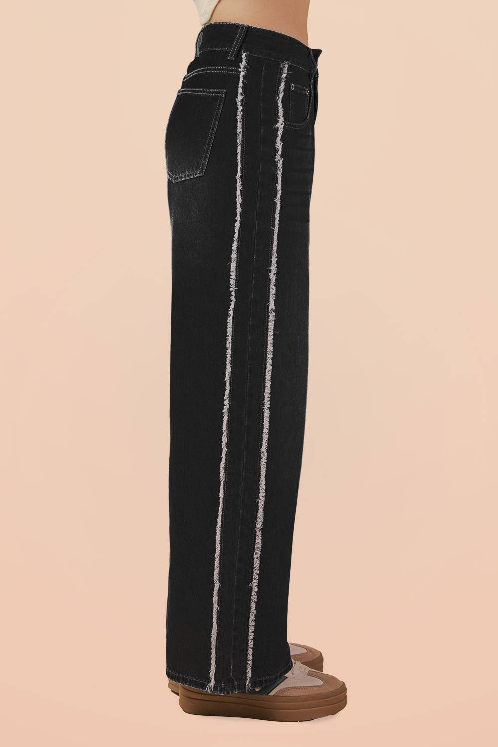VERY JEAN Frayed Detail Washed Denim Pant