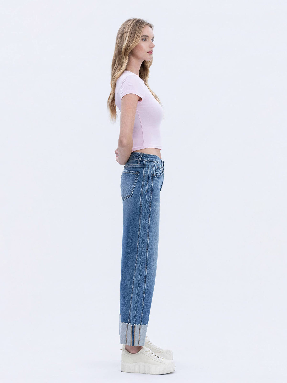 HIGH RISE CUFFED BARREL LEG JEANS - DEFEATING