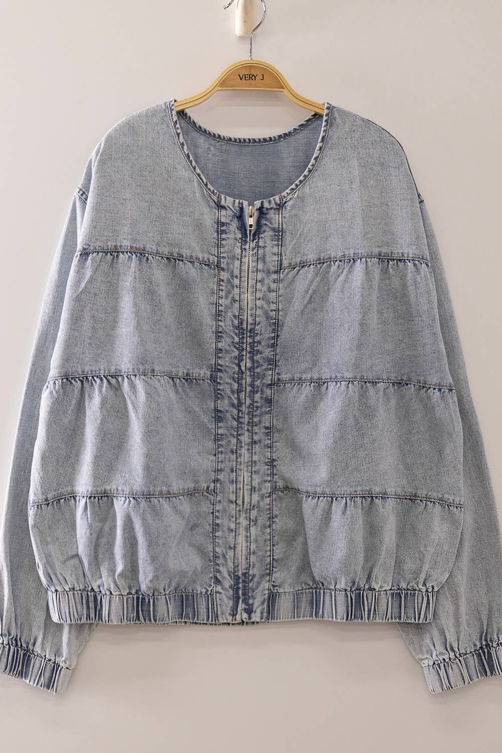 VERY J -VERY JEAN Tiered Layers Washed Denim Jacket - INDIGO